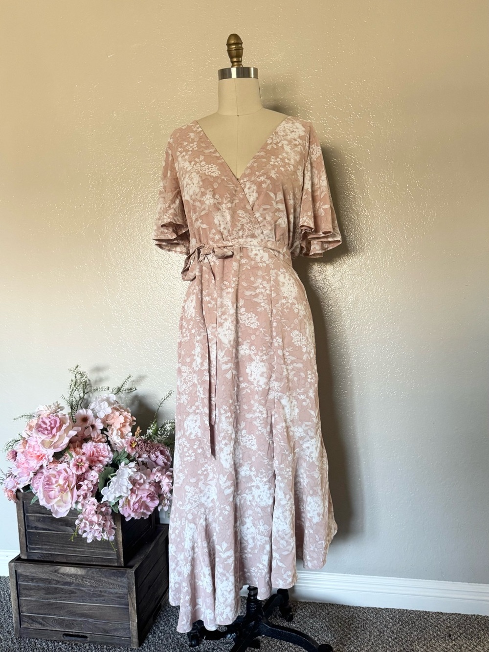Blush Floral Wrap Maxi Dress